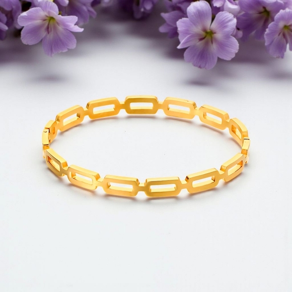 Minimalist Link Chain Bangle 18K Gold Plated Stainless Steel Modern Chic - Picture 1 of 13